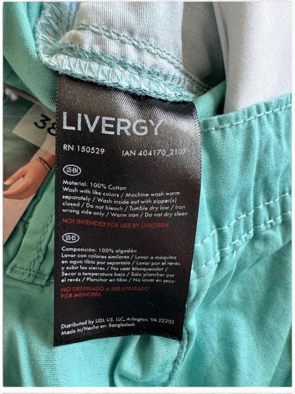 LIVERGY Mint Green 100% Cotton Drawstring Shorts Size 38 NWT